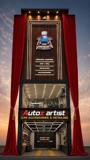 Autoz Artist showroom facade with ceramic coating, PPF, detailing, and accessories